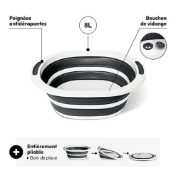 Bassine Retractable 8L avec bouchon de vidange gris et blanc - Blanc- 5five