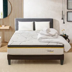 BELLECOUR LITERIE Pack Bellecour 3.0 140x200 cm Matelas Ressorts + Sommier Bois + Accessoires