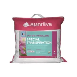 BLANREVE Lot de 2 Oreillers Special Transpiration - 60 x 60 cm - Blanc
