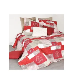 Boutis montagne rouge et gris - 240x260cm - Rouge