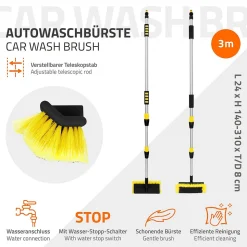 Brosse de Lavage Auto avec Manche Télescopique, Réglable de 130 à 300 cm