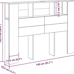 Cabinet de Tête de Lit Chêne noir 120 x 18.5 x 102.5 cm vidaXL