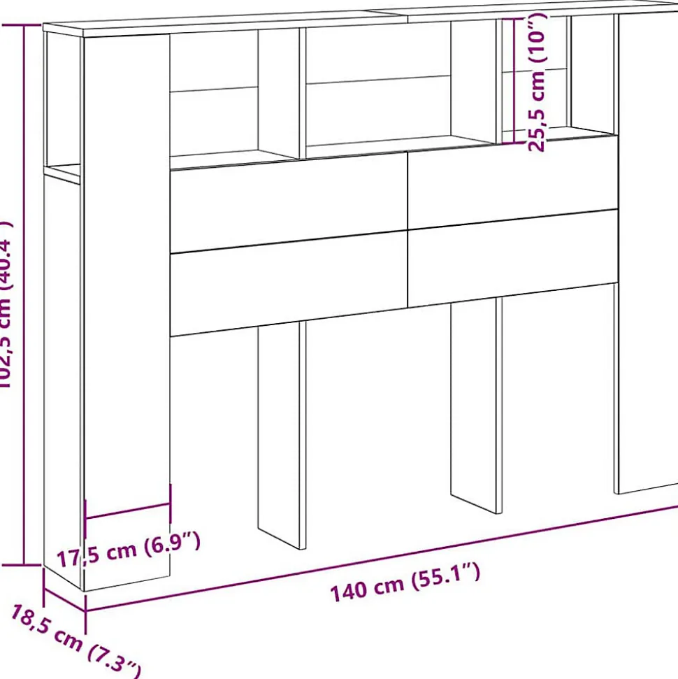 Cabinet de Tête de Lit Chêne noir 120 x 18.5 x 102.5 cm vidaXL