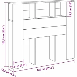 Cabinet de Tête de Lit Chêne noir 120 x 18.5 x 102.5 cm vidaXL