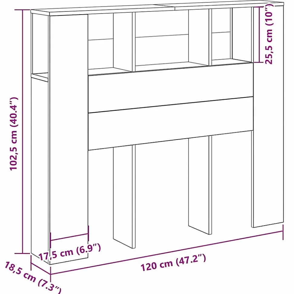 Cabinet de Tête de Lit Chêne noir 120 x 18.5 x 102.5 cm vidaXL