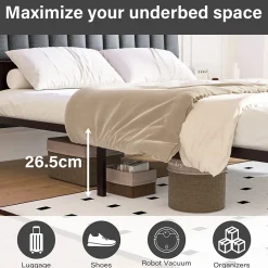 Cadre de lit 160 x 200 avec Base en métal, lit 2 Personnes, avec lumières LED et Prises Multiples (1 Prise AC, 2 Ports USB), avec