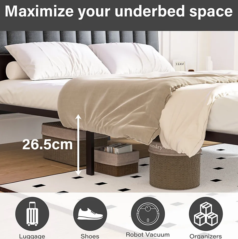 Cadre de lit 140 x 190 avec Base en métal, lit 2 Personnes, avec lumières LED et Prises Multiples (1 Prise AC, 2 Ports USB), avec