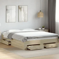Cadre de lit avec tiroirs sans matelas chêne sonoma 160x200 cm