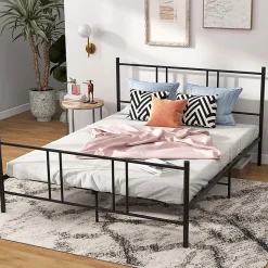 Cadre de Lit de Plateforme Sommier Lit Double King Size en Métal Rangement sous Lit Haute Tête 101cm