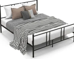 Cadre de Lit de Plateforme Sommier Lit Double King Size en Métal Rangement sous Lit Haute Tête 101cm