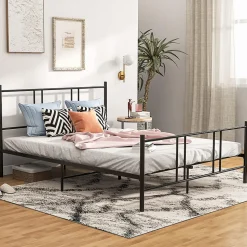 Cadre de Lit de Plateforme Sommier Lit Double King Size en Métal Rangement sous Lit Haute Tête 101cm