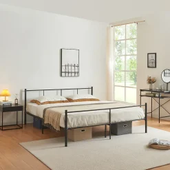 Cadre de Lit Double en Métal Laos 180 x 200 cm Noir Mat en.casa