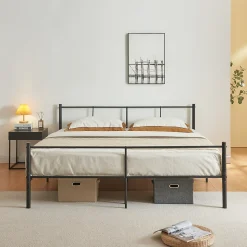 Cadre de Lit Double en Métal Laos 180 x 200 cm Noir Mat en.casa