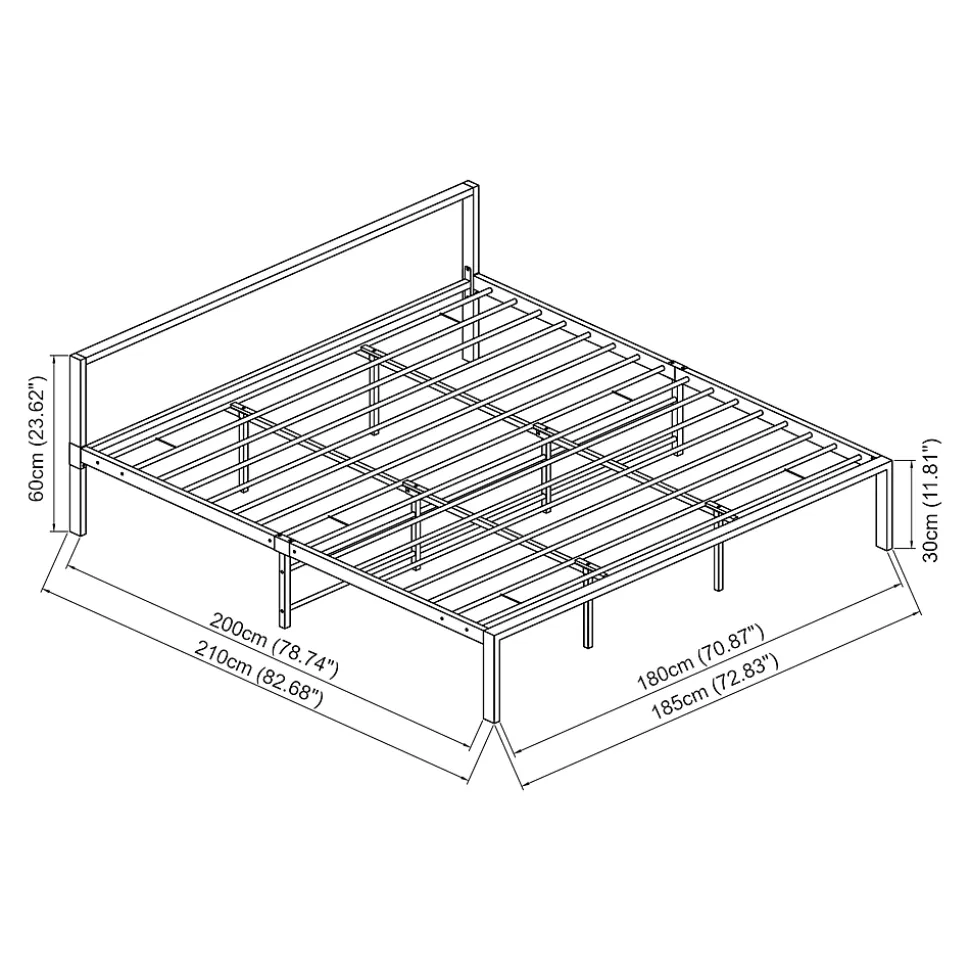 Cadre de Lit double en Métal Imatra 180 x 200 cm Noir Mat en.casa