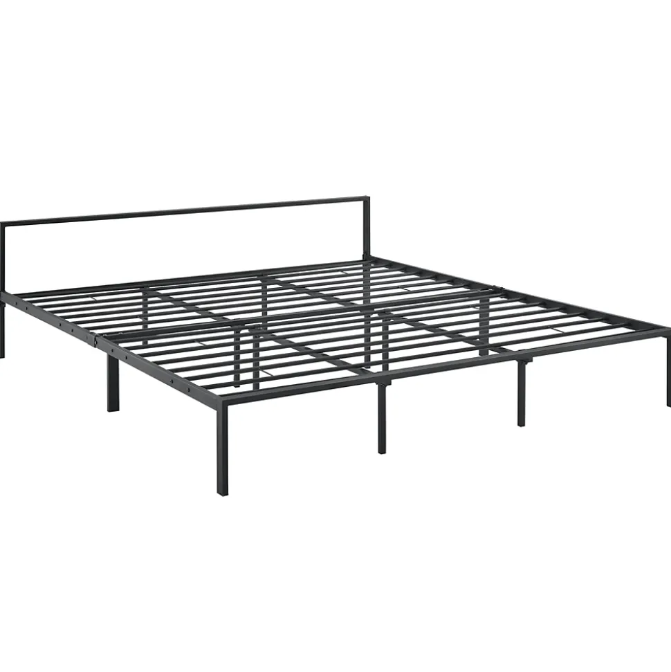 Cadre de Lit double en Métal Imatra 180 x 200 cm Noir Mat en.casa