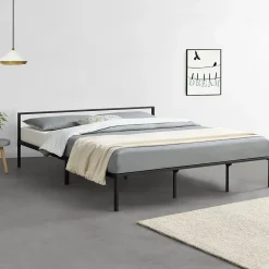 Cadre de Lit double en Métal Imatra 180 x 200 cm Noir Mat en.casa