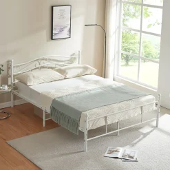 Cadre de lit double Florenz Acier Revêtu par Poudre 160 x 200 Blanc en.casa