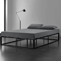 Cadre de lit double Kreta en Métal 180 x 200 cm Noir en.casa