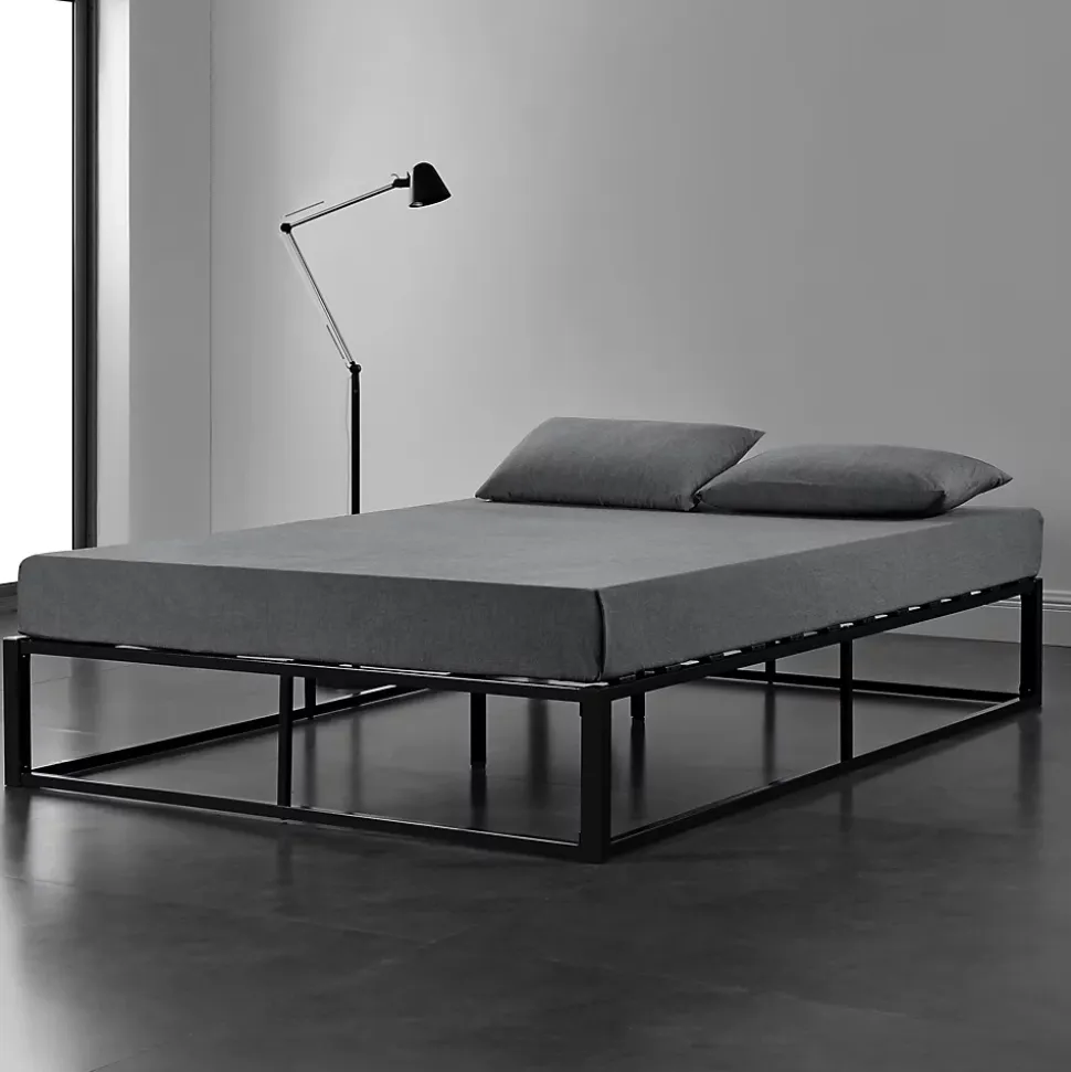 Cadre de lit double Kreta en Métal 180 x 200 cm Noir en.casa