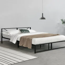 Cadre de Lit Double Meran en Métal 180 x 200 cm Noir en.casa