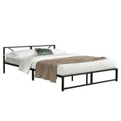 Cadre de Lit Double Meran en Métal 180 x 200 cm Noir en.casa