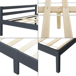 Cadre de Lit Double Nakkila Pin 140 x 200 cm Gris Foncé en.casa