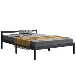 Cadre de Lit Double Nakkila Pin 140 x 200 cm Gris Foncé en.casa