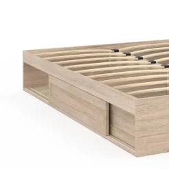 Cadre de lit double SALEM avec rangements et sommier 140 x 190 cm façon hêtre