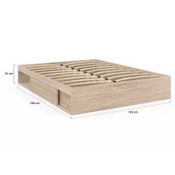 Cadre de lit double SALEM avec rangements et sommier 140 x 190 cm façon hêtre