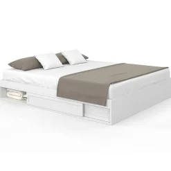 Cadre de lit double SALEM avec rangements et sommier 180 x 200 cm blanc