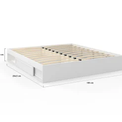 Cadre de lit double SALEM avec rangements et sommier 180 x 200 cm blanc