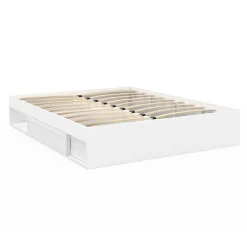 Cadre de lit double SALEM avec rangements et sommier 140 x 190 cm blanc