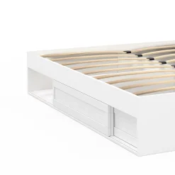 Cadre de lit double SALEM avec rangements et sommier 140 x 190 cm blanc