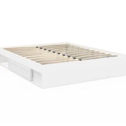 Cadre de lit double SALEM avec rangements et sommier 160 x 200 cm blanc