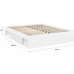 Cadre de lit double SALEM avec rangements et sommier 160 x 200 cm blanc
