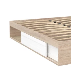 Cadre de lit double SALEM avec rangements et sommier 160 x 200 cm façon hêtre et blanc