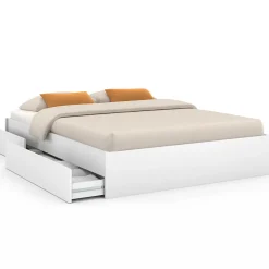 Cadre de lit double TOMI 4 tiroirs avec sommier 140 x 190 cm blanc