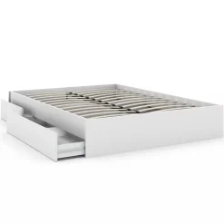 Cadre de lit double TOMI 4 tiroirs avec sommier 140 x 190 cm blanc