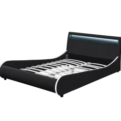 Cadre de lit double Valencia à LED 140x200cm cuir synthétique avec sommier à lattes noir Corium