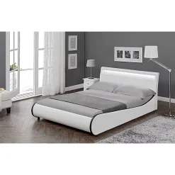 Cadre de lit double Valencia à LED 180x200cm cuir synthétique avec sommier à lattes blanc Corium
