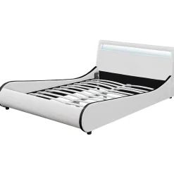 Cadre de lit double Valencia à LED 180x200cm cuir synthétique avec sommier à lattes blanc Corium