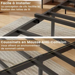 Cadre de Lit Double 140x200CM, Lit Plateforme avec Tête à Lattes, Pas Besoin de Sommier, Marron Rustique