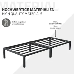 Cadre de lit en acier anthracite 90x200 cm avec sommier à lattes matelas H16 cm