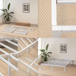 Cadre De Lit En Acier Avec Espace De Rangement - Montage Facile - 200x200 Cm Blanc