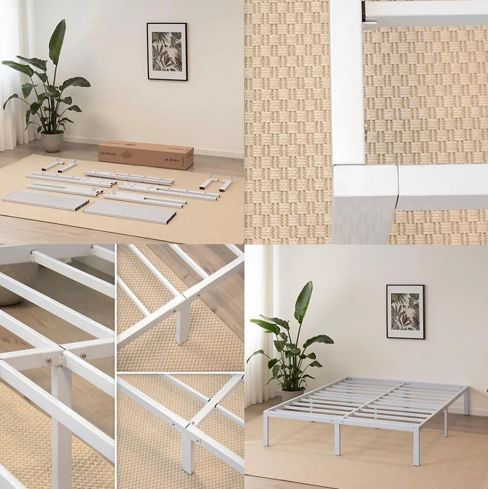 Cadre De Lit En Acier Avec Espace De Rangement - Montage Facile - 200x200 Cm Blanc