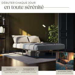 Cadre de lit en acier sommier à lattes en bois de peuplier 200x140cm