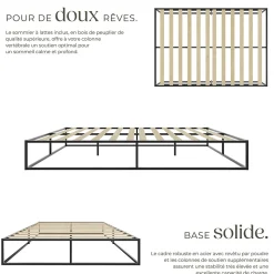 Cadre de lit en acier sommier à lattes en bois de peuplier 200x140cm