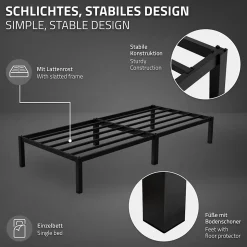 Cadre de lit en acier sommier à lattes noir moderne chambre à coucher 90x200 cm