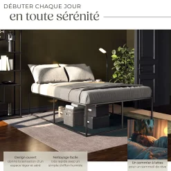 Cadre de lit en acier sommier à lattes en bois de peuplier 200x140cm