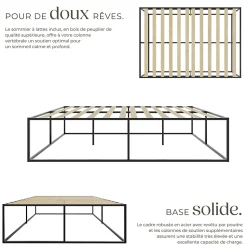 Cadre de lit en acier sommier à lattes en bois de peuplier 200x140cm
